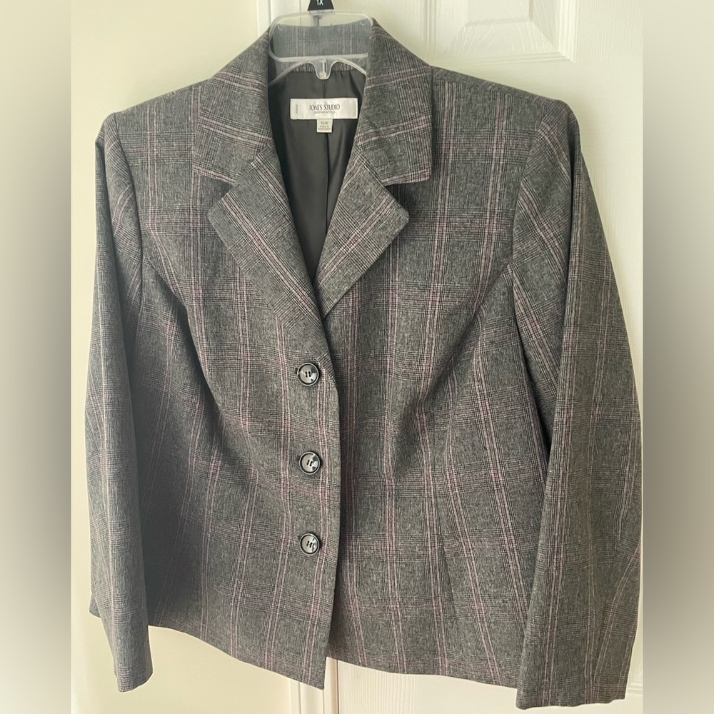 Jones Studio Charcoal Blazer with Pink Stripes